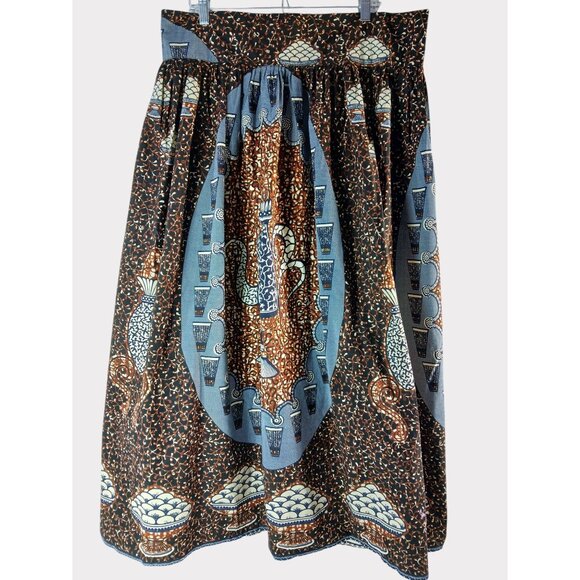 AB Fashions Dresses & Skirts - AB Fashions Womens Long Skirt Ankara Size XL Cotton Brown Blue High Waist 38"